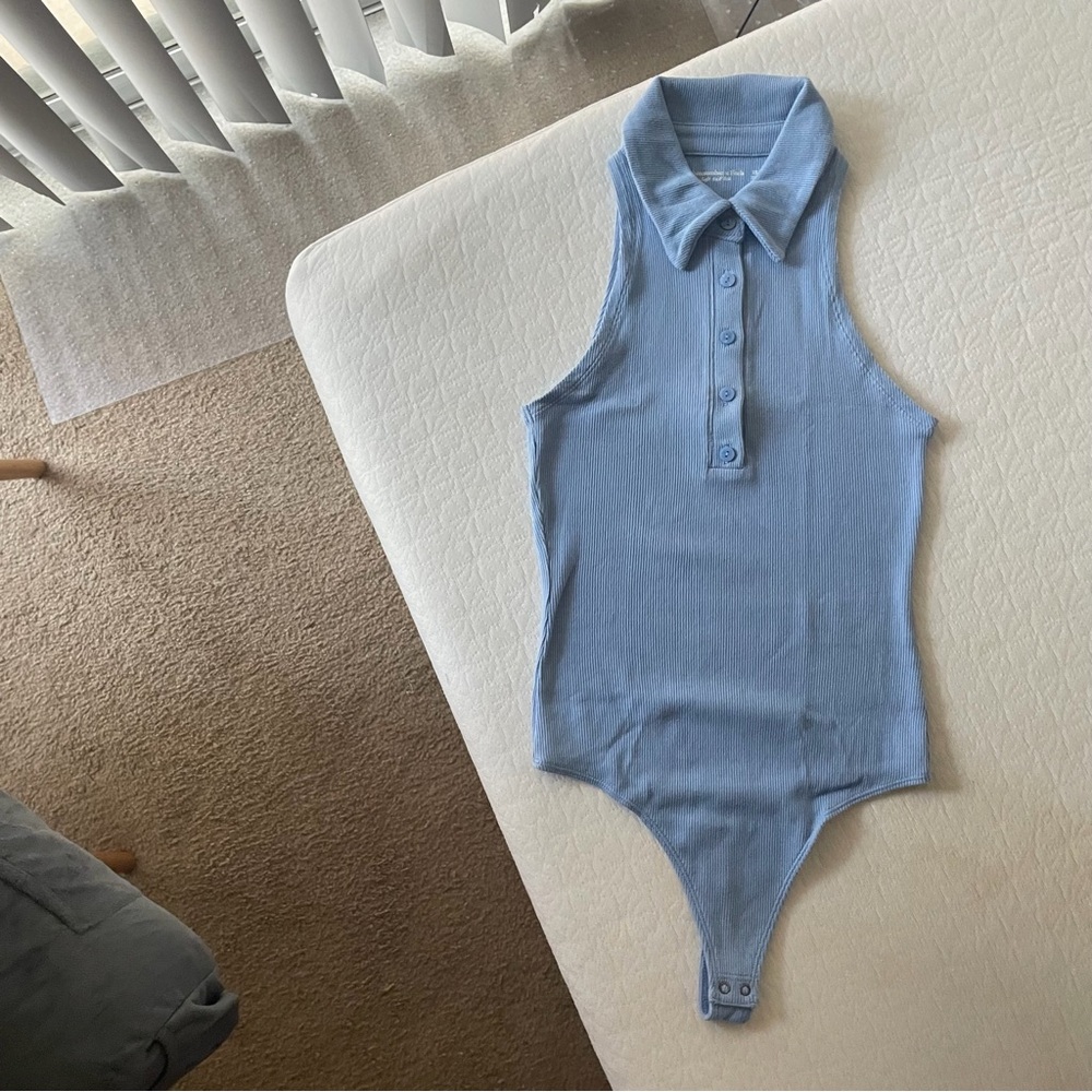 Light Blue Ribbed Polo Bodysuit